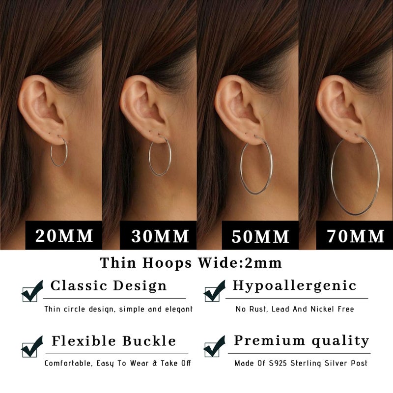 Senteria 925 Sterling Silver Hoop Earrings for Women Hypoallergenic Lightweight Thin Large Big Silver Hoops Earrings for Women 50MM - Image 4