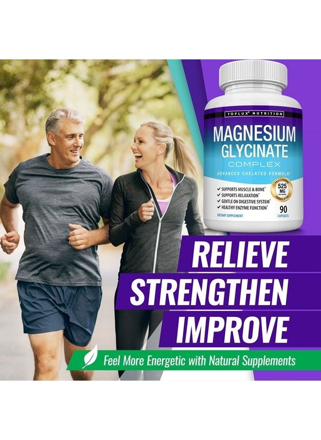 Toplux - Magnesium Glycinate Complex 525 mg High Absorption 100% DV Chelated - Formulated for Recovery, Maximum Bioavailability Vegan for Men Women, 90 Capsules, Toplux - Image 1
