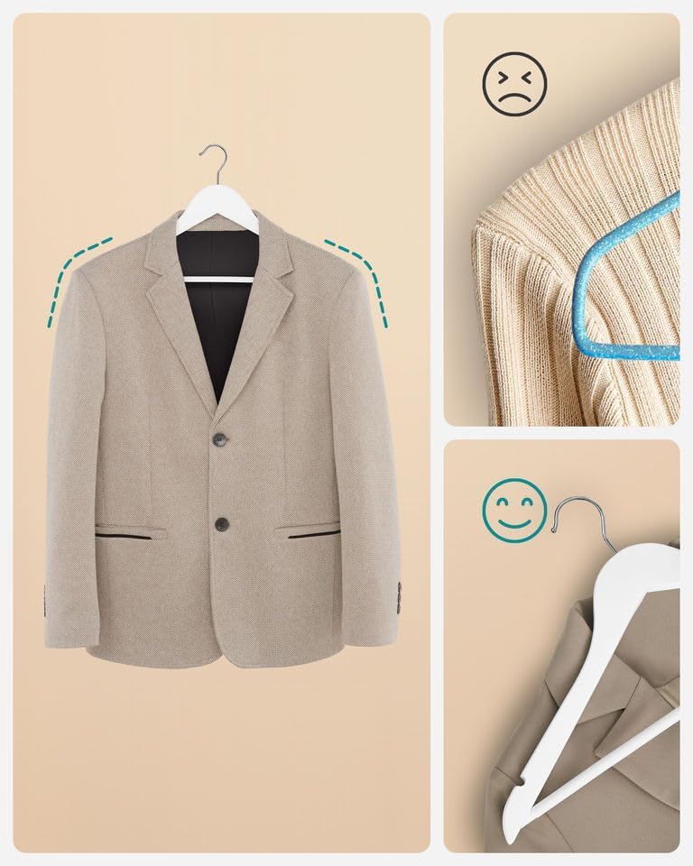 MOONCEE 20 PCs White Wooden Hangers - Non Slip Wood Clothes Hanger for Suits, Pants Hanger, 360° Swivel Hook Heavy Duty Clothing Hanger Set - Coat Hangers for Closet (White-20 Pack) - Image 5