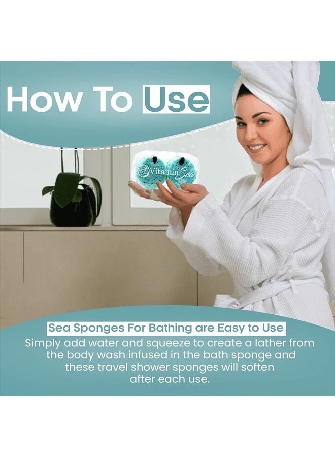 VITAMIN SEA Super Soft Exfoliating Bath Sponge | Natural Sponge (2 Pack) | 30 + Washes Sea Sponge with Travel Soap Container | Soap Sponges are Great Spring Break Gifts | Travel Size Soap Sponge (Ocean Breeze) - Image 4