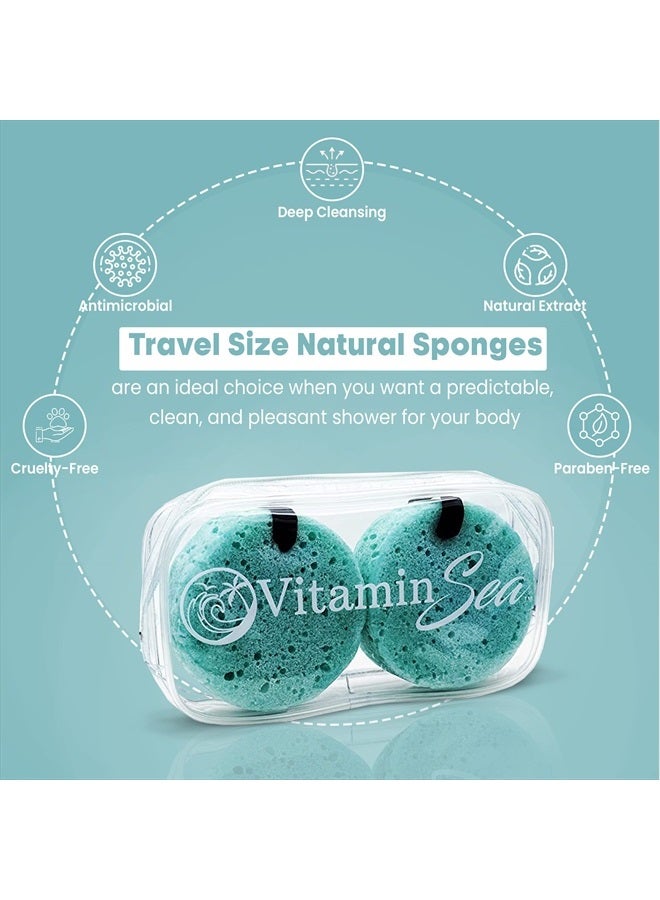 VITAMIN SEA Super Soft Exfoliating Bath Sponge | Natural Sponge (2 Pack) | 30 + Washes Sea Sponge with Travel Soap Container | Soap Sponges are Great Spring Break Gifts | Travel Size Soap Sponge (Ocean Breeze) - Image 3
