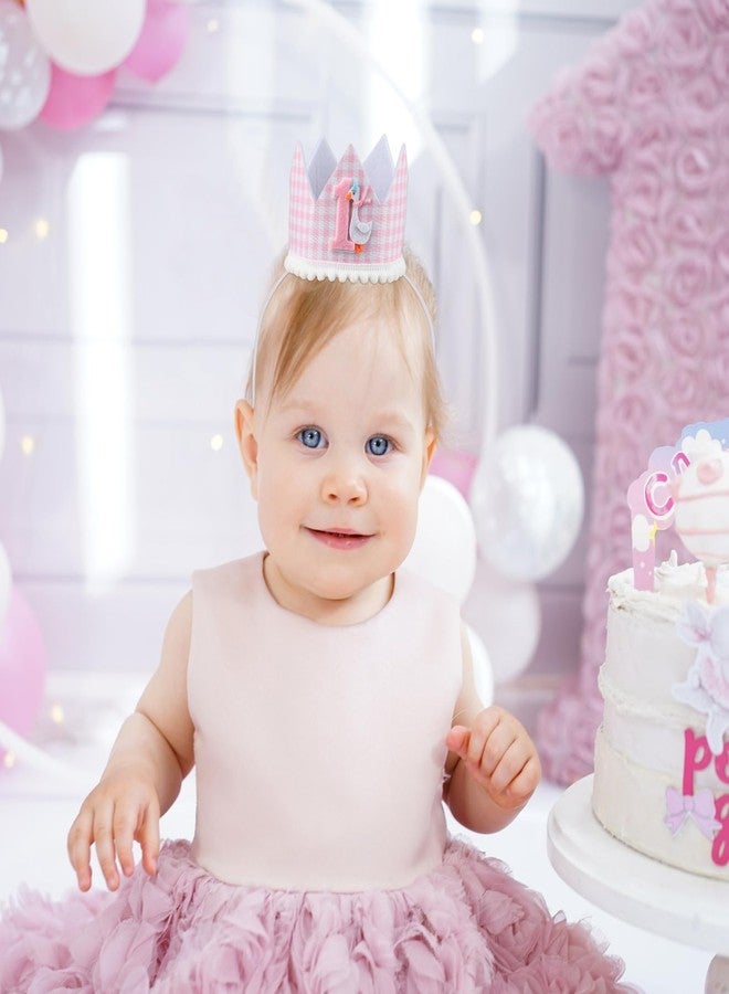 Pinsit One Silly Goose 1st Birthday Crown Hat- Silly Goose First Birthday Decorations, Pink Gingham Crown for Girls, Photo Props Cake Smash（Pink ） - Image 3