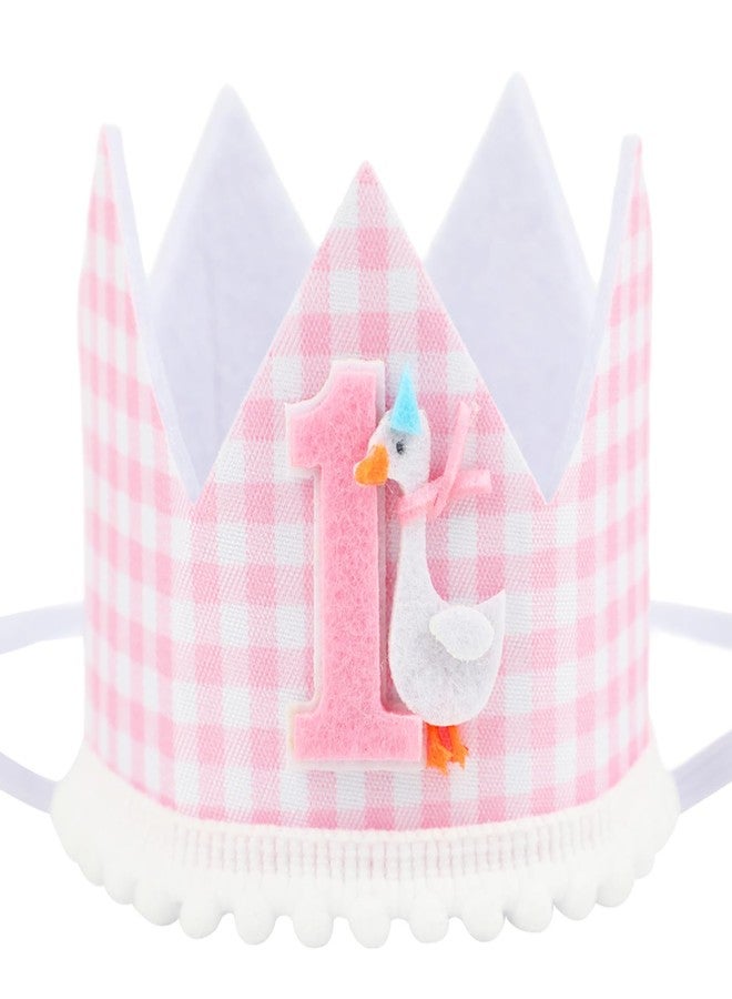 Pinsit One Silly Goose 1st Birthday Crown Hat- Silly Goose First Birthday Decorations, Pink Gingham Crown for Girls, Photo Props Cake Smash（Pink ） - Image 1