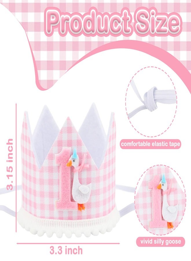Pinsit One Silly Goose 1st Birthday Crown Hat- Silly Goose First Birthday Decorations, Pink Gingham Crown for Girls, Photo Props Cake Smash（Pink ） - Image 2