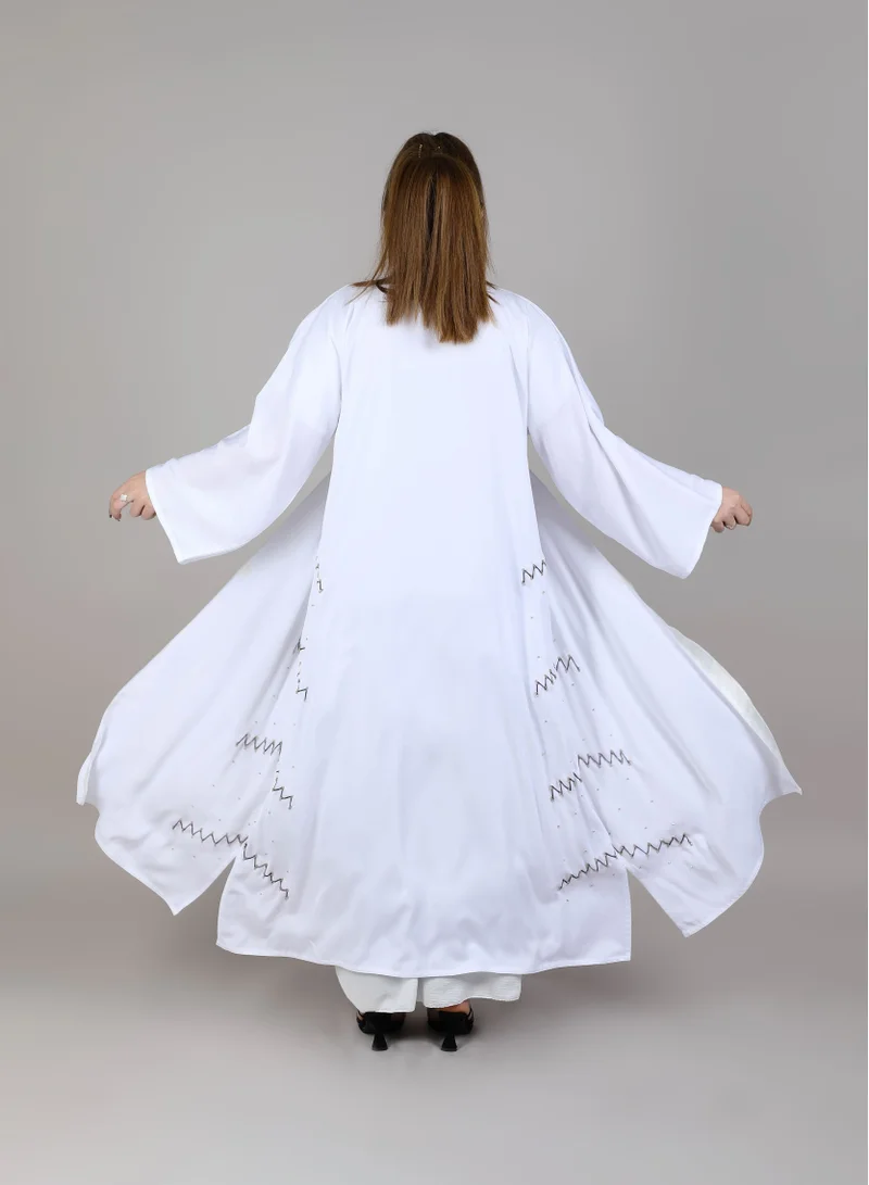 MSquare Fashion MSquare Fashion White Embroidered Korean Nida Abaya With Matching Sheila