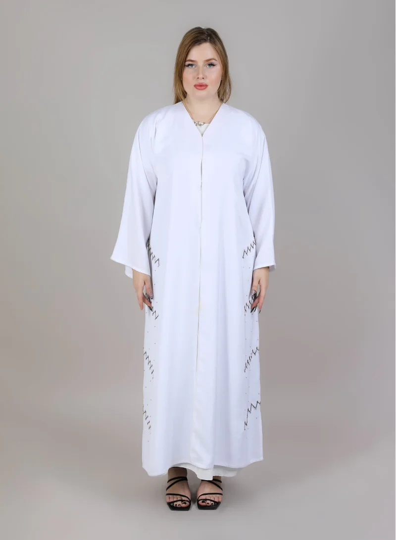 أم سكوير فاشن MSquare Fashion White Embroidered Korean Nida Abaya With Matching Sheila