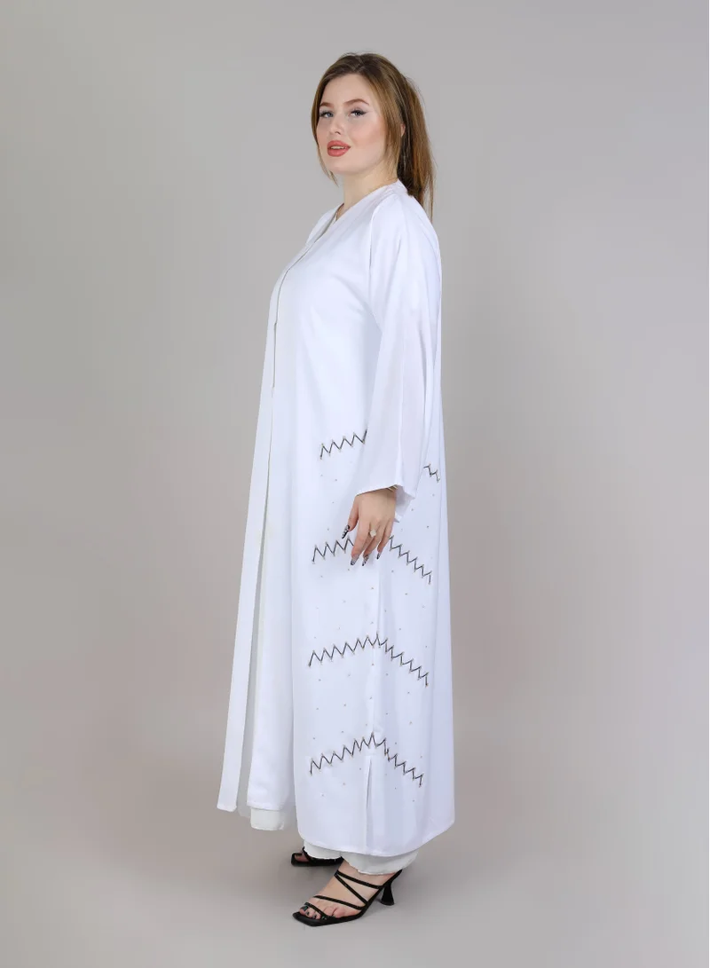 أم سكوير فاشن MSquare Fashion White Embroidered Korean Nida Abaya With Matching Sheila