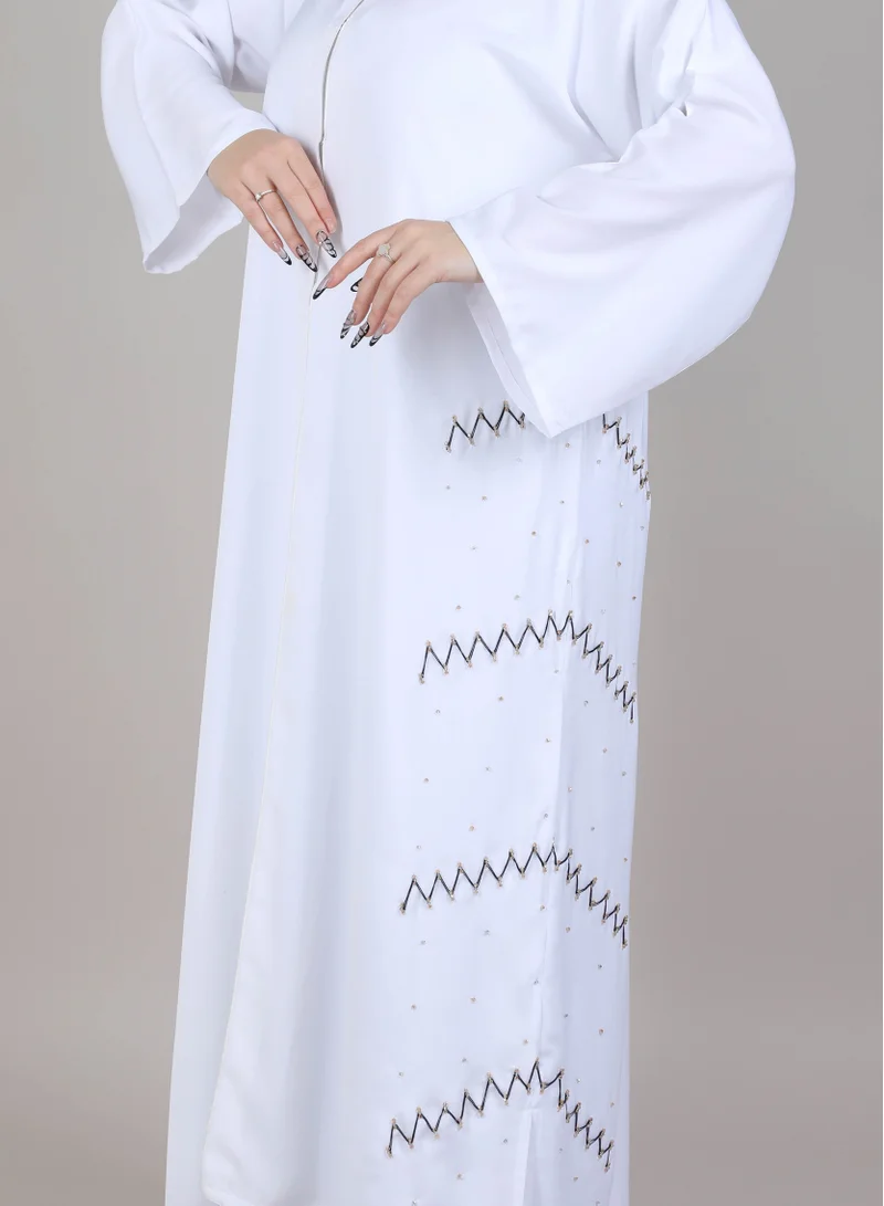 MSquare Fashion MSquare Fashion White Embroidered Korean Nida Abaya With Matching Sheila
