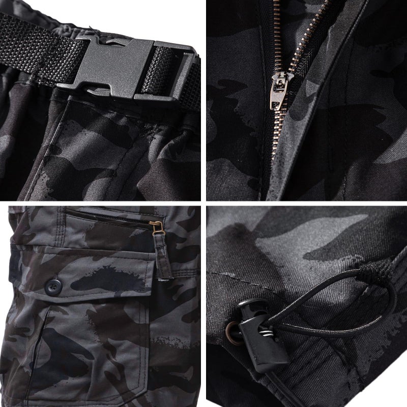 Mylldey Men's Cargo Shorts 3/4 Relaxed Fit Mens Running Shorts 7 Pockets Elastic Waist Cotton Hiking Shorts (Black Camo, 3XL-B2) - Image 4