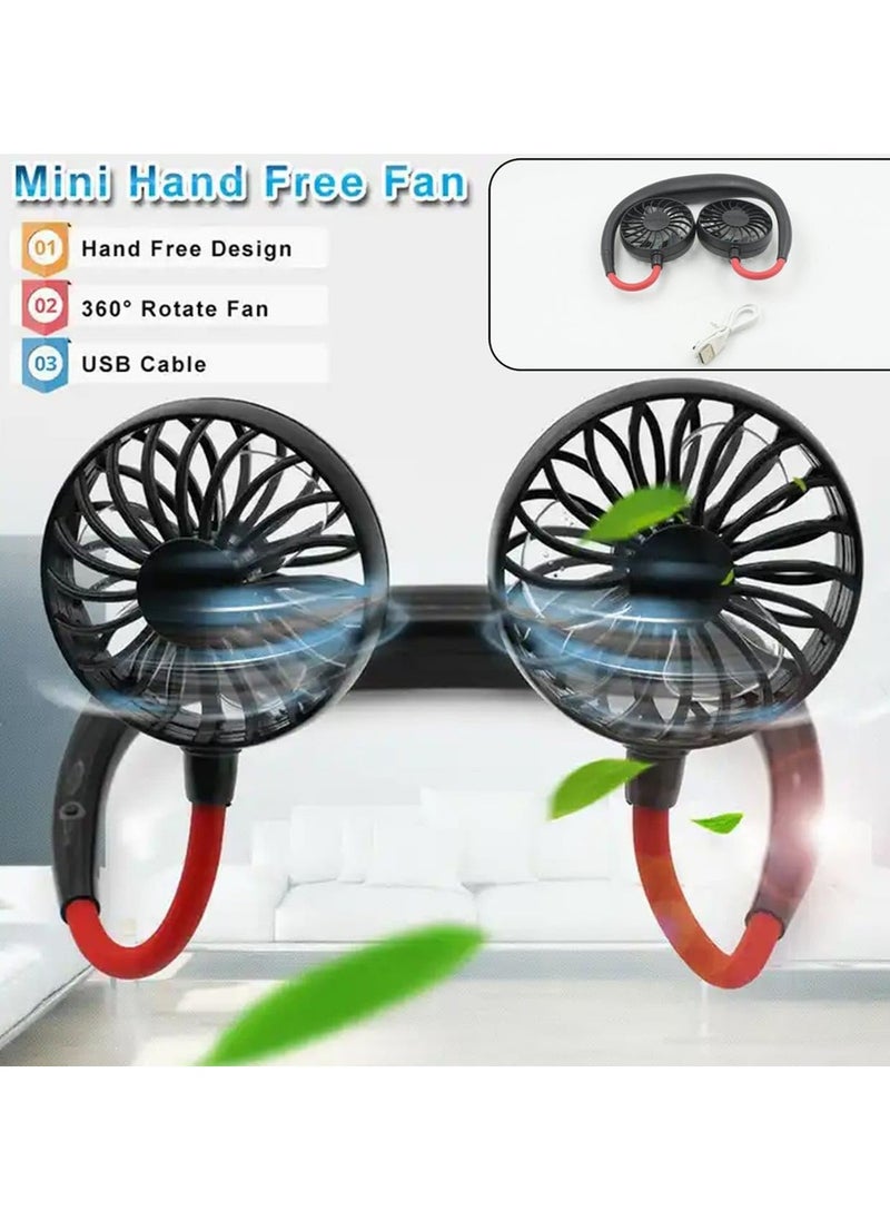 Generic - Rechargeable Dual Head Wearable Neck Fan – Hands-Free Portable Cooling with Adjustable Airflow - Image 1