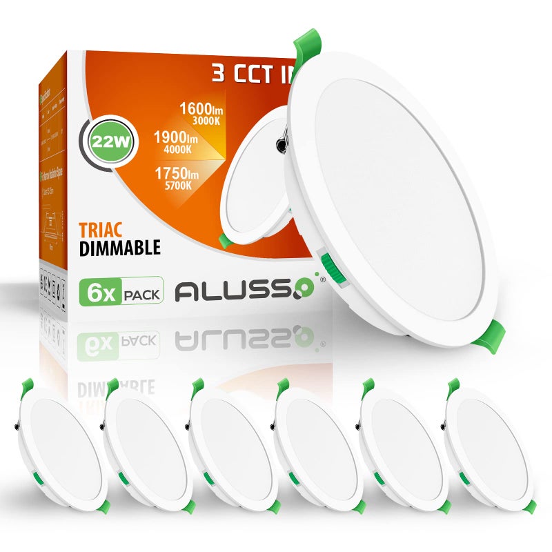 ALUSSO LED Recessed Spotlight Extra Flat 22 W 1900 Lumen, Dimmable Warm White 3000 K Neutral White 4000 K Cool White 6500 K, 230 V Recessed Ceiling Lighting for Bathroom, Kitchen, Living Room, Hallway, Pack - Image 1