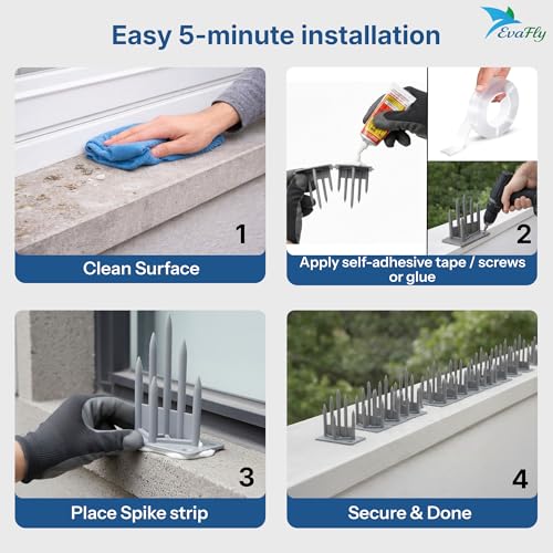 Evafly Birds Spike for Pigeon | Pack 40 Strong Uv Treated Unbreakable Spikes| Uses at AC Cabinate Windows Railing - Grey (Cover 10 Feet) - Image 4