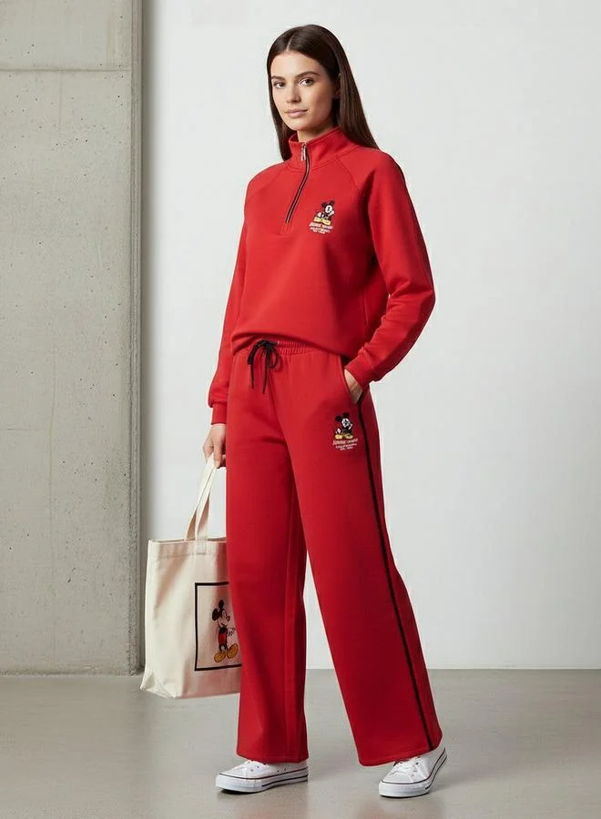SP Characters Mid-Rise Cotton Trousers with Mickey Mouse Embroidery