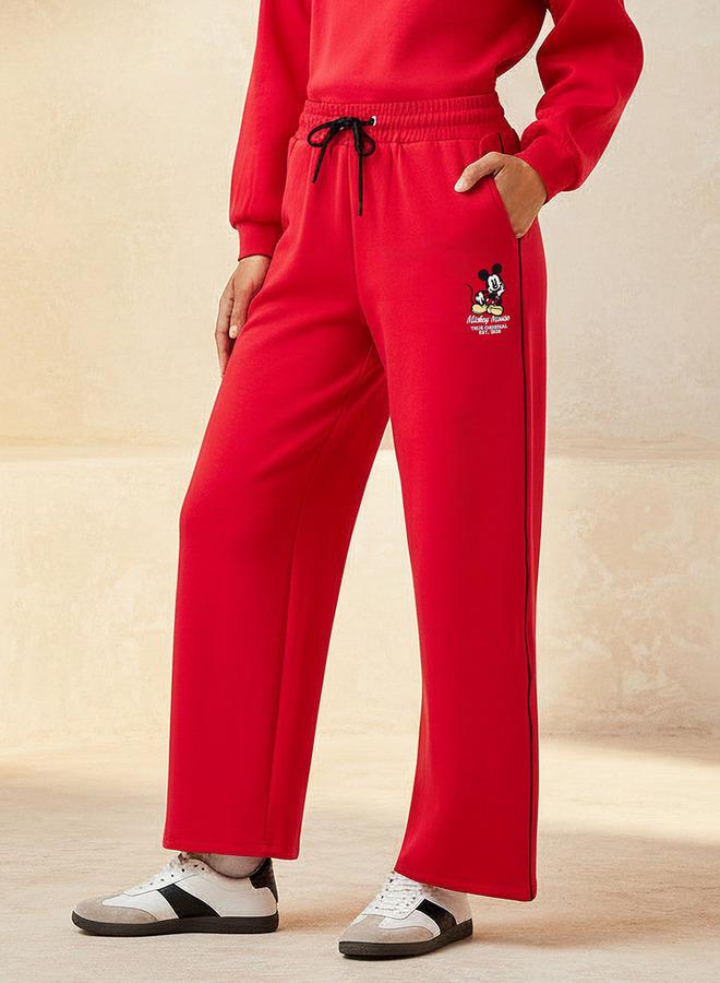 SP Characters Mid-Rise Cotton Trousers with Mickey Mouse Embroidery - Image 1