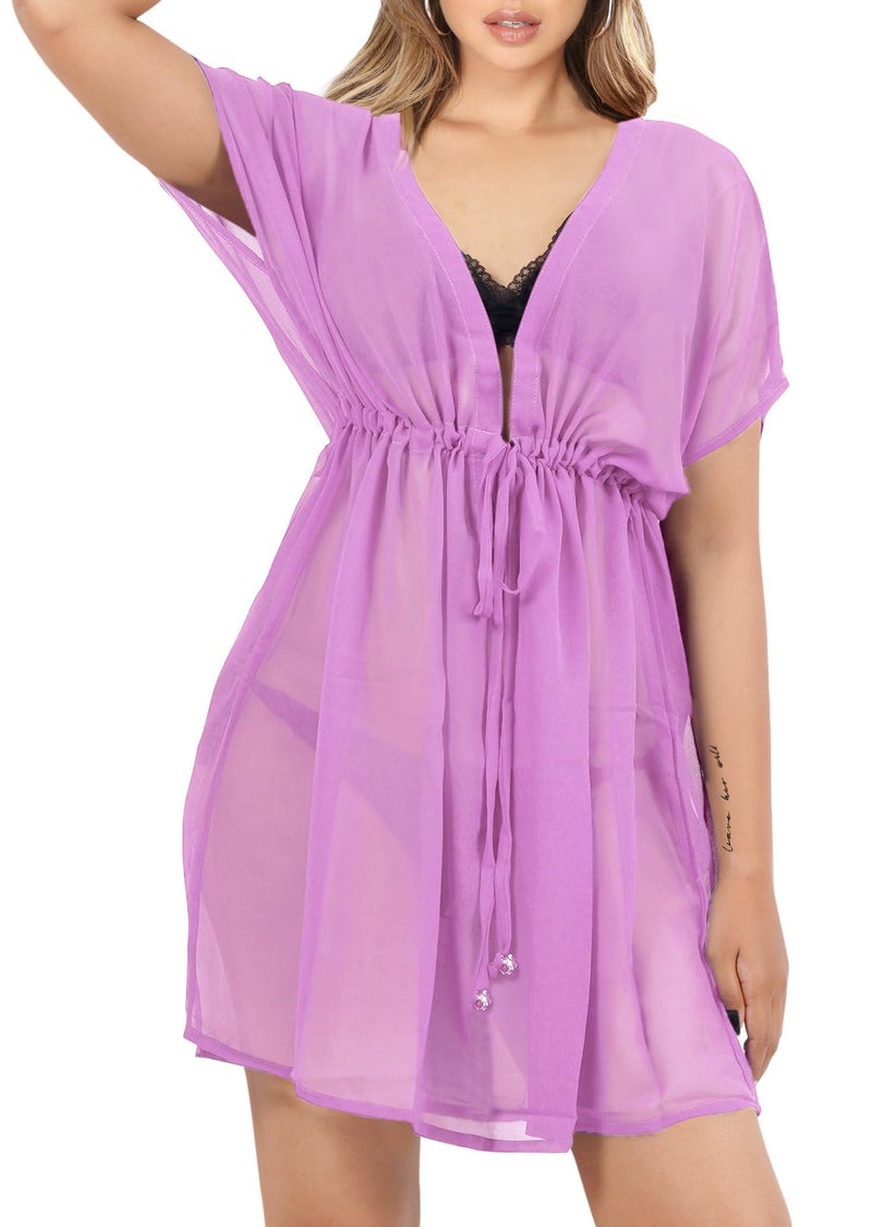 LA LEELA Womens Cover Up Swimwear Beachwear Dress 4X-5X Solid Plain Light Purple - Image 1