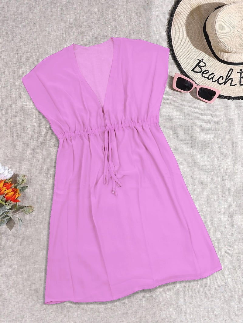 LA LEELA Womens Cover Up Swimwear Beachwear Dress 4X-5X Solid Plain Light Purple - Image 5