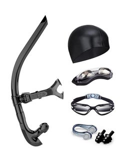 black snorkel and Swimming cap, swimming goggles, swimming case, earplug, nose clip