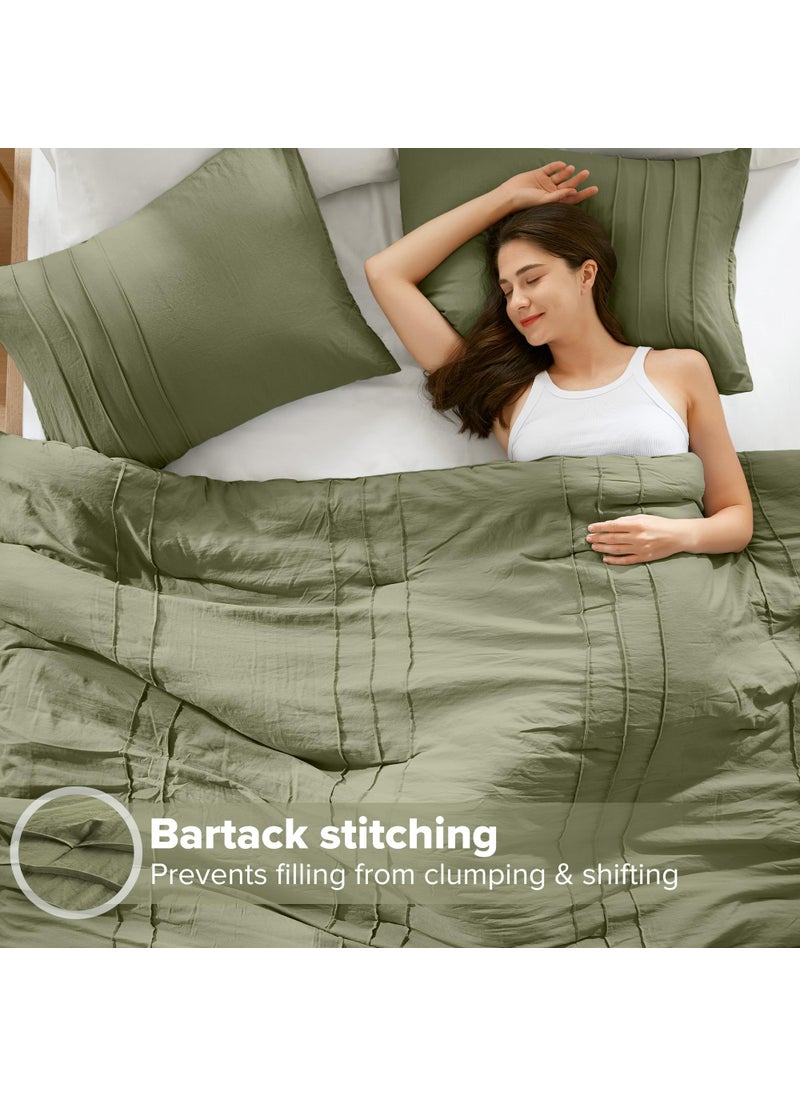 Comfort Spaces Comfort Spaces Olive Green Queen Size Comforter Set - 3 Piece Pintuck Pleated Bedding Set  All Season Lightweight  Extra Softness Pre-Washed Microfiber Bed Set  Shams  - Image 5