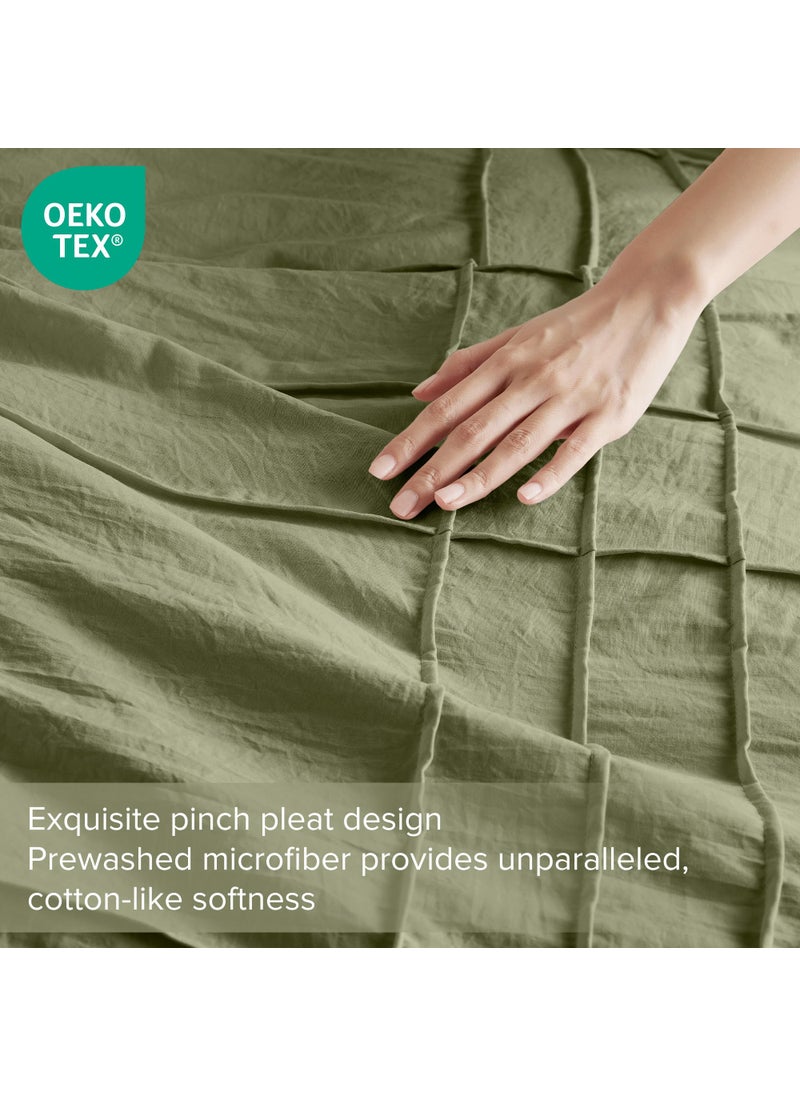 Comfort Spaces Comfort Spaces Olive Green Queen Size Comforter Set - 3 Piece Pintuck Pleated Bedding Set  All Season Lightweight  Extra Softness Pre-Washed Microfiber Bed Set  Shams  - Image 3