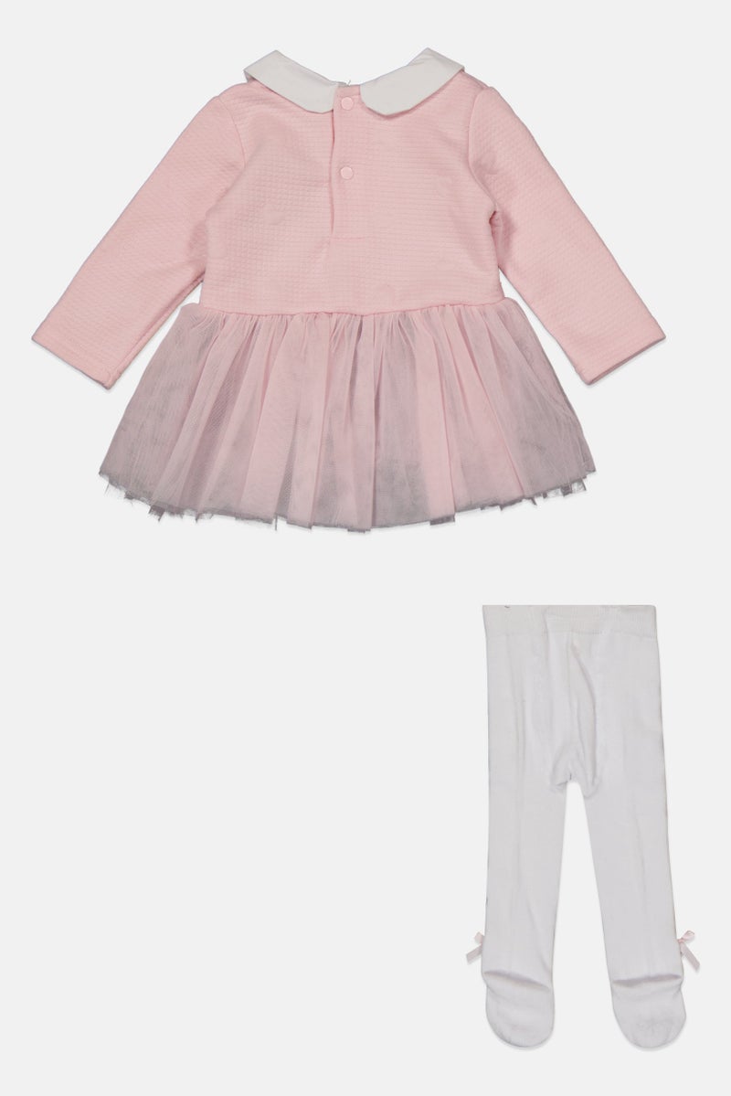 Rock-A-Bye Baby Boutique طقم فستان طويل الأكمام وجوارب للبنات الصغيرات 2 قطعة، وردي - Image 3