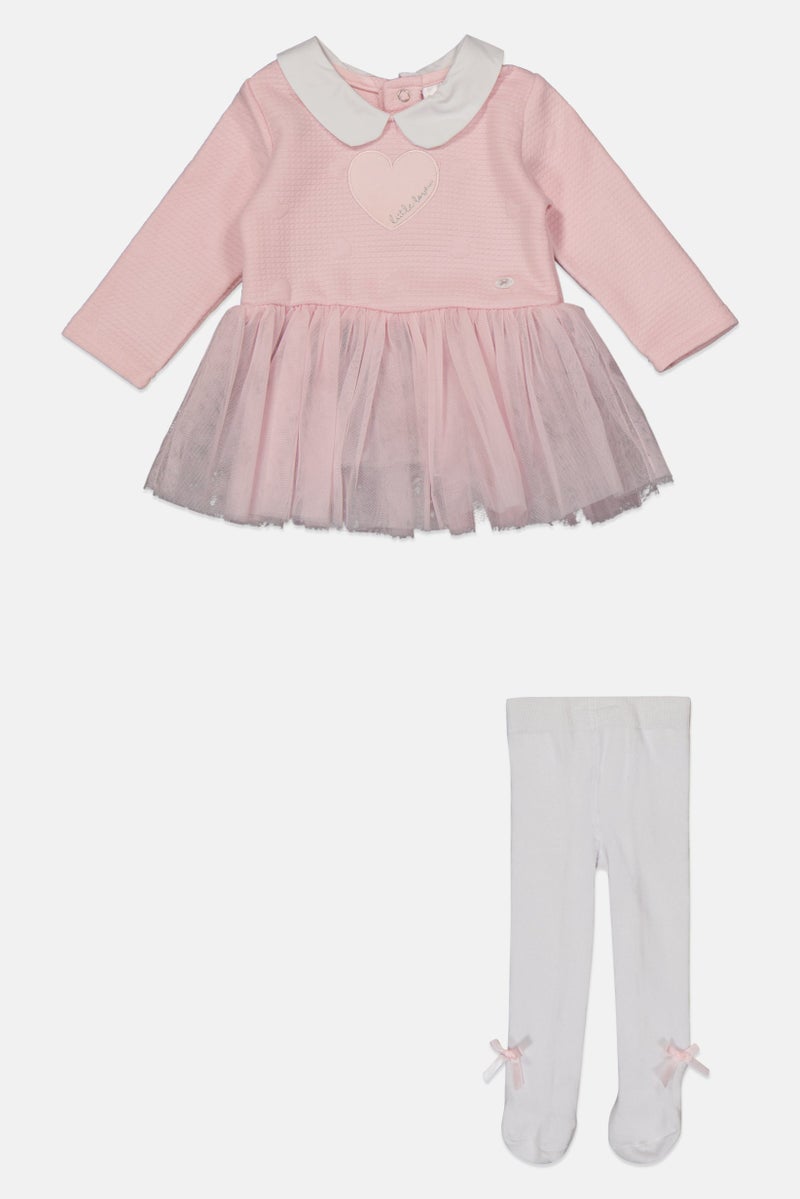 Rock-A-Bye Baby Boutique طقم فستان طويل الأكمام وجوارب للبنات الصغيرات 2 قطعة، وردي - Image 2