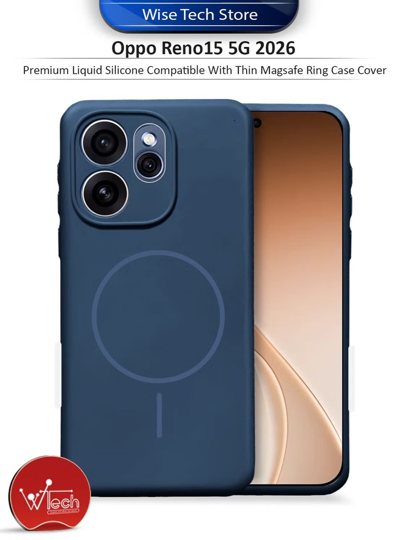 Oppo Reno15 5G 2026 Premium Liquid Silicone Compatible With Thin Magsafe Ring Case Cover (MCMPMN) - Navy Blue