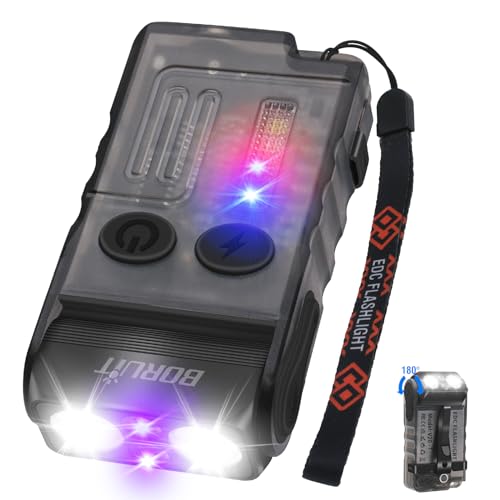 BORUIT V20 LED Small Powerful EDC Flashlight with 365nm UV Light,180°Head Swivels,Super Bright USB C Rechargeable Mini Pocket Keychain Flash Light with Clip-13 Mode,IP67,Magnetic,110DB Buzzer(Black) - Image 1