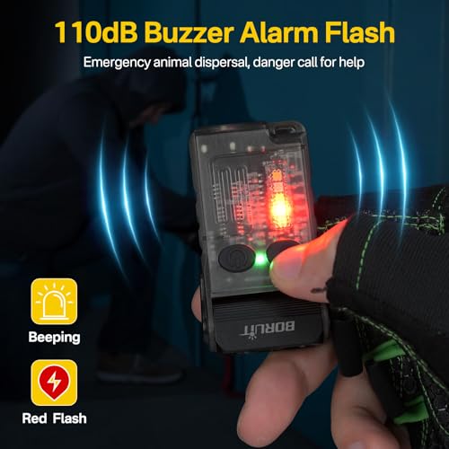 BORUIT V20 LED Small Powerful EDC Flashlight with 365nm UV Light,180°Head Swivels,Super Bright USB C Rechargeable Mini Pocket Keychain Flash Light with Clip-13 Mode,IP67,Magnetic,110DB Buzzer(Black) - Image 4