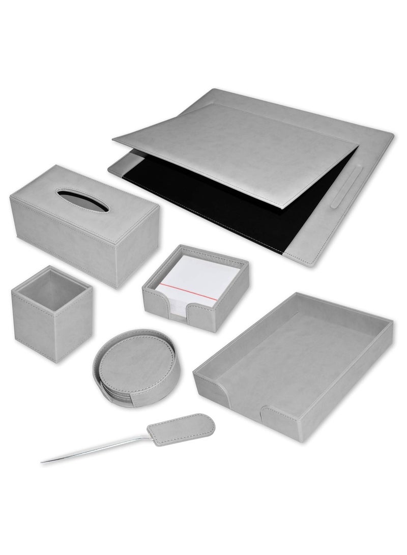 FIS 7-Piece FIS Executive Desk Set Italian PU, Grey - FSDS171GY - Image 1