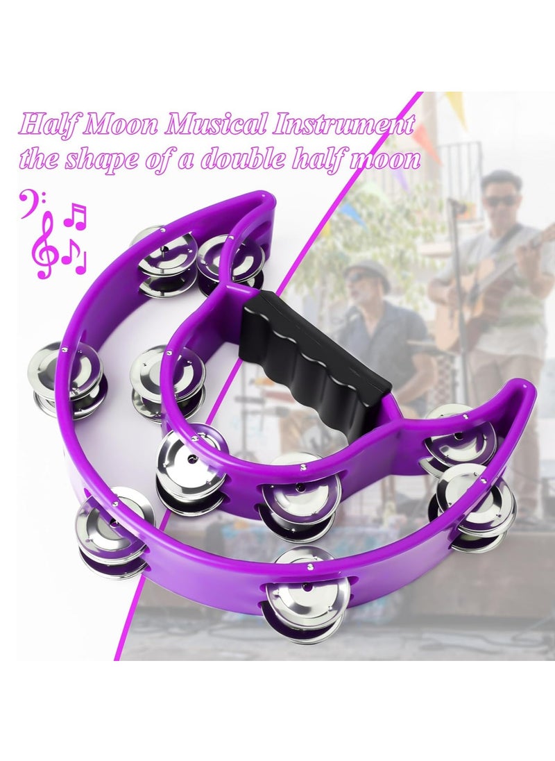 Mike Music - Tambourine Double Row Metal Jingles Hand Held Percussion Half-Moon Tambourines Musical Instrument Gifts for Kids, Adults, KTV, Party - Purple - Image 1