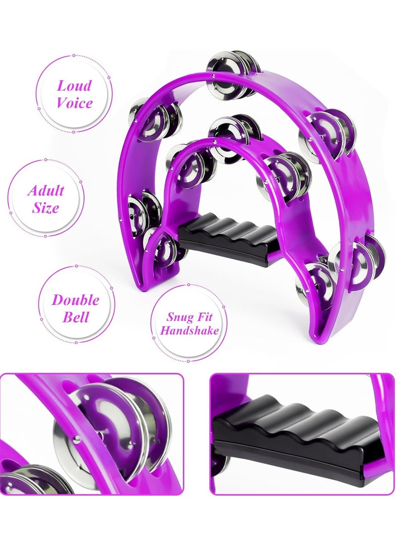 Mike Music - Tambourine Double Row Metal Jingles Hand Held Percussion Half-Moon Tambourines Musical Instrument Gifts for Kids, Adults, KTV, Party - Purple - Image 1