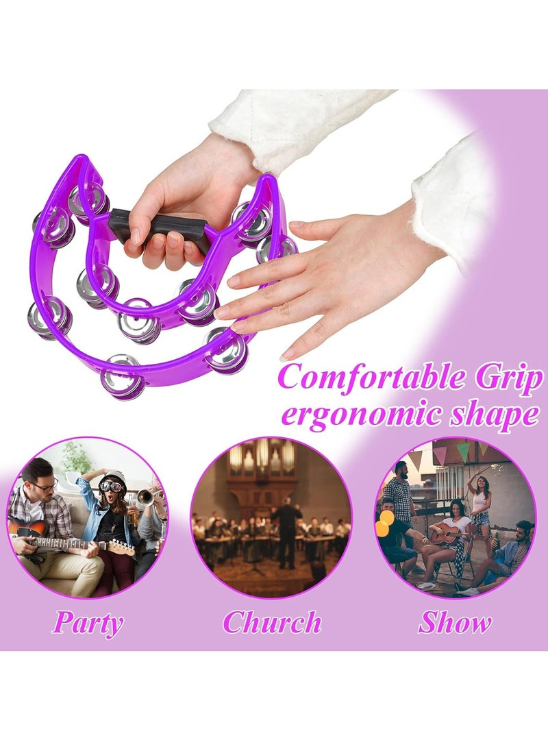 Mike Music - Tambourine Double Row Metal Jingles Hand Held Percussion Half-Moon Tambourines Musical Instrument Gifts for Kids, Adults, KTV, Party - Purple - Image 1