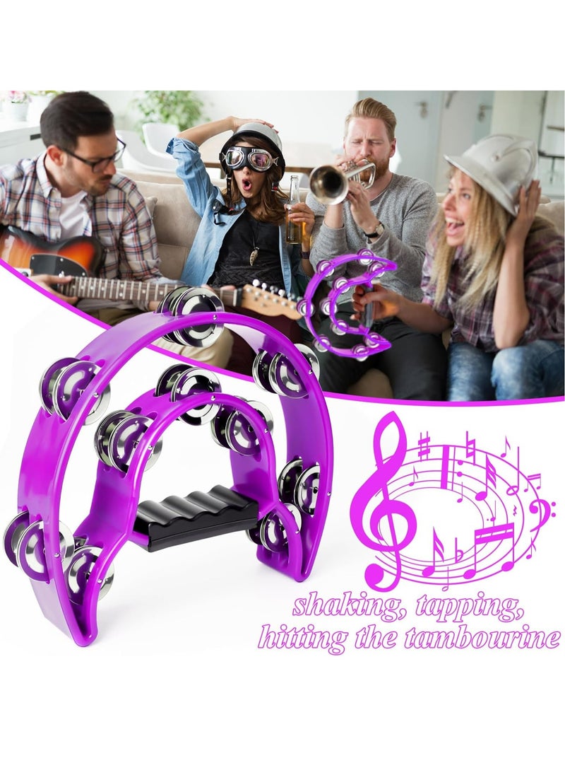 Mike Music - Tambourine Double Row Metal Jingles Hand Held Percussion Half-Moon Tambourines Musical Instrument Gifts for Kids, Adults, KTV, Party - Purple - Image 1