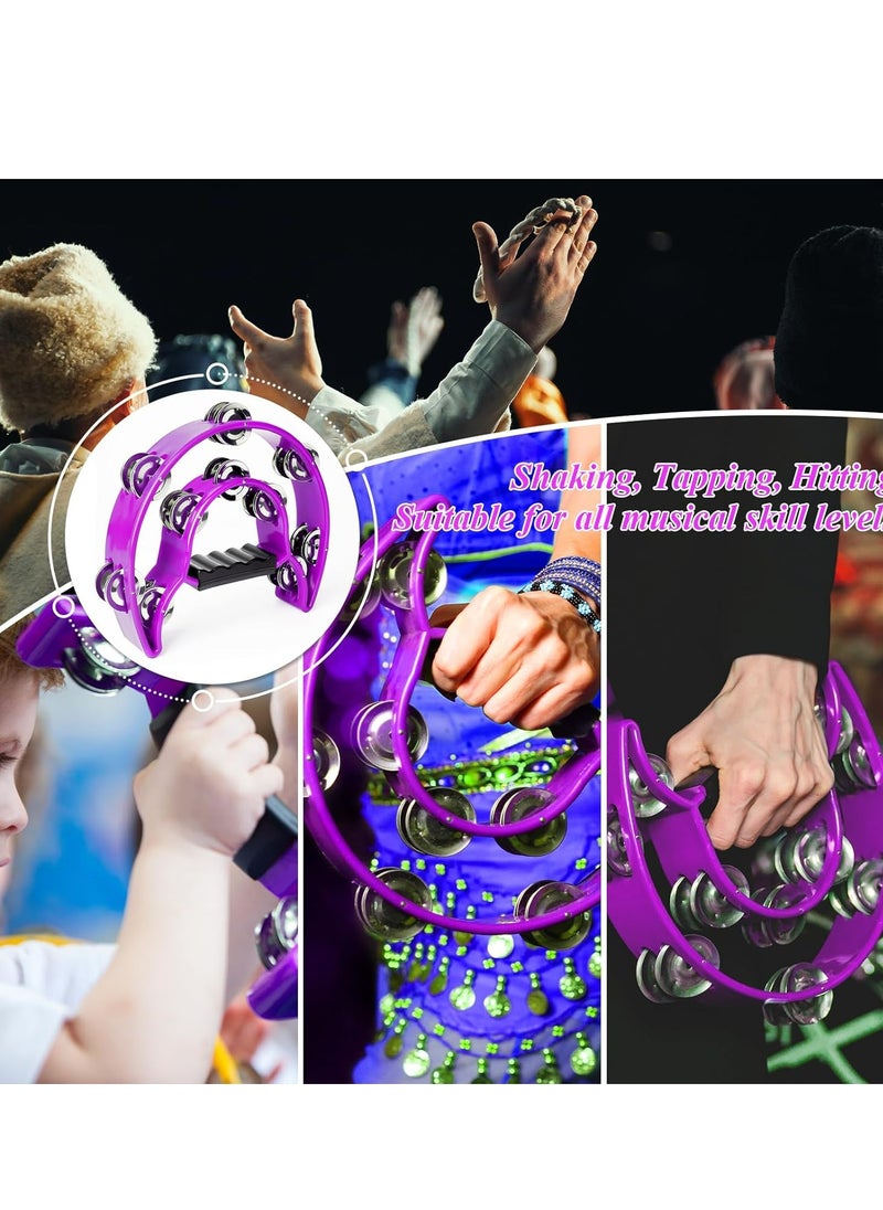 Mike Music - Tambourine Double Row Metal Jingles Hand Held Percussion Half-Moon Tambourines Musical Instrument Gifts for Kids, Adults, KTV, Party - Purple - Image 1