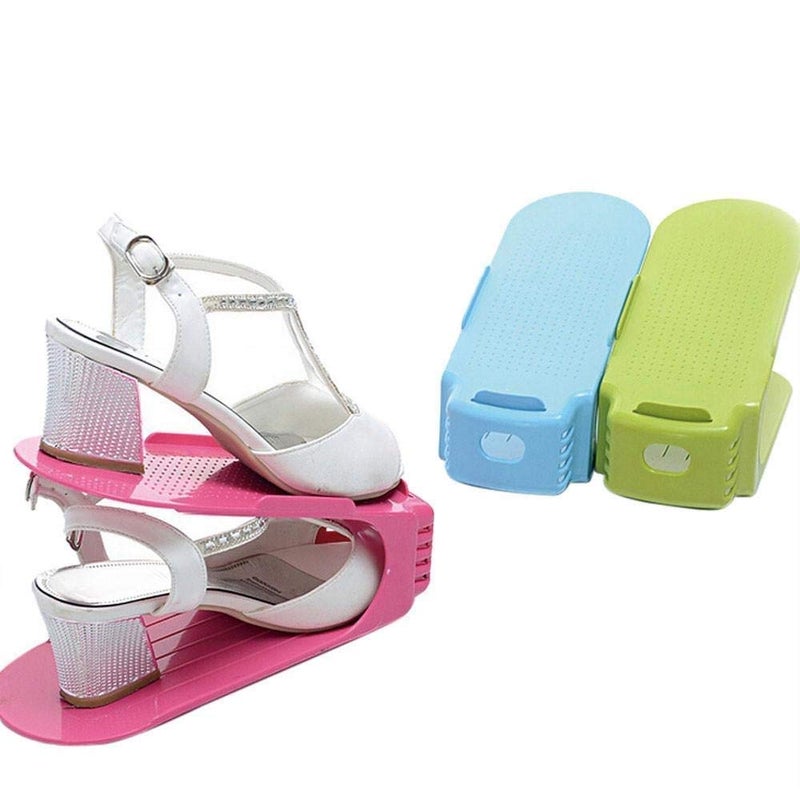 JRM Plastic Shoe Slots Organizer For Closet Shoe Space Saver Double Layer Shoe Rack Organizer Holder For Closet Multicolor Pack of 2 - Image 1