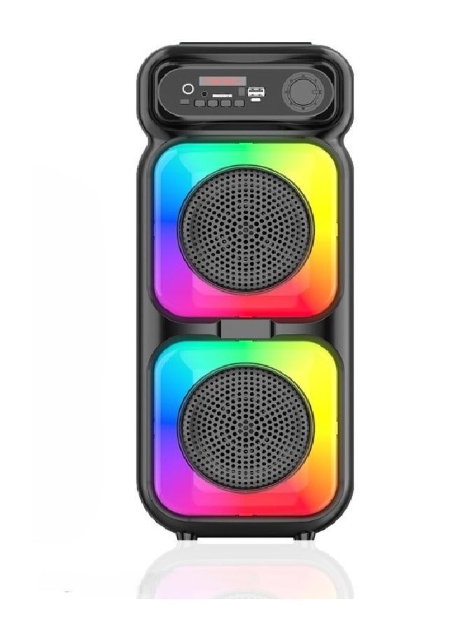 مكبر صوت لاسلكي يعمل بتقنية البلوتوث يحتوي على راديو FM , مدخل ذاكرة TF ,مدخل USB , مدخل ميكروفون بطارية قابلة للشحن - Image 1