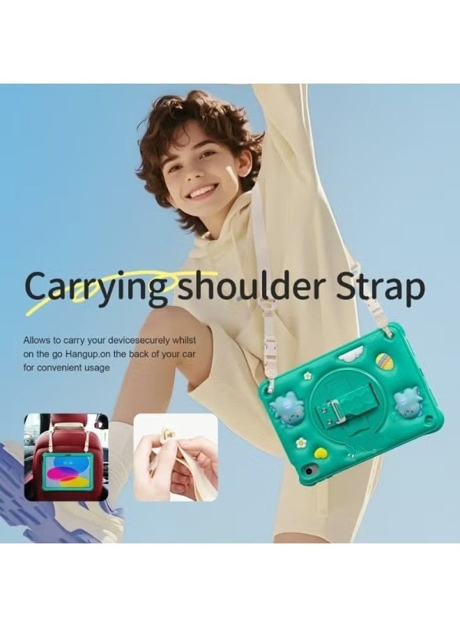 for iPad (A16) 11th/10th Generation Dinosaur Case for Kids Boys with Built in Screen Protector & Stand, Rugged Shockproof 3D Cute Cartoon Design, Strap Hangs in Car, Green - Image 3