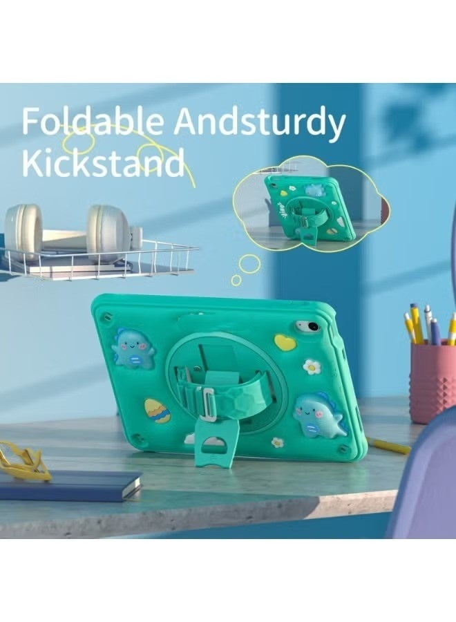 for iPad (A16) 11th/10th Generation Dinosaur Case for Kids Boys with Built in Screen Protector & Stand, Rugged Shockproof 3D Cute Cartoon Design, Strap Hangs in Car, Green - Image 5