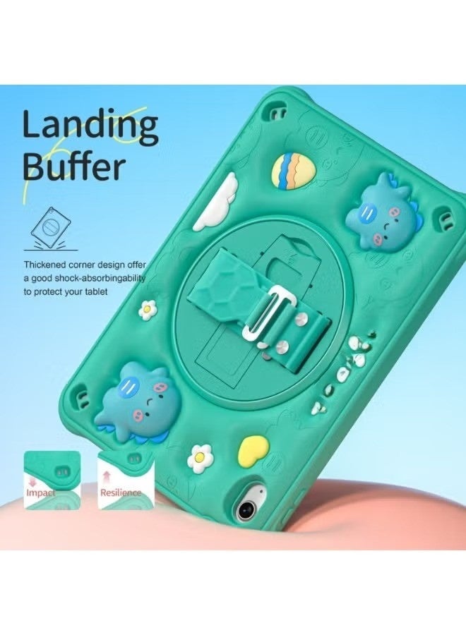 for iPad (A16) 11th/10th Generation Dinosaur Case for Kids Boys with Built in Screen Protector & Stand, Rugged Shockproof 3D Cute Cartoon Design, Strap Hangs in Car, Green - Image 4