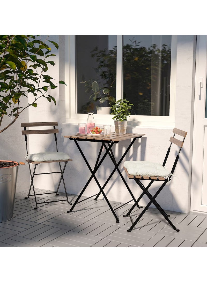 Generic Stylish Wooden and Steel Foladable Table And Chair Set Black/light Brown Stained, Dining Table Chair Set, Included Foldable Table And 2 Foldable Chairs, Used For Outdoor And Indoor  - Image 3