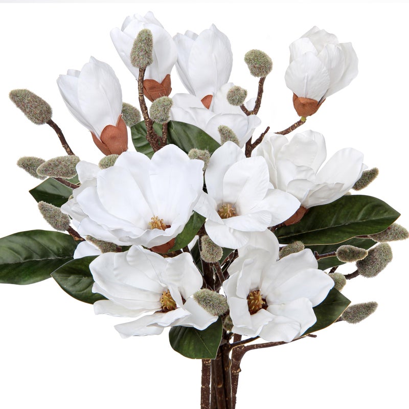DILATATA Magnolia Fake Flowers Artificial Flower Magnolia Stems 17.7"" Real Touch Magnolia Flowers Branch for Office Vase Table Centerpiece-Fake Flowers Home Decor Beige White Magnolia-5pcs - Image 1