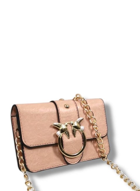 شنطة كروس ميني نسائية باللون الوردي بتصميم أنيق وسلسلة معدنية