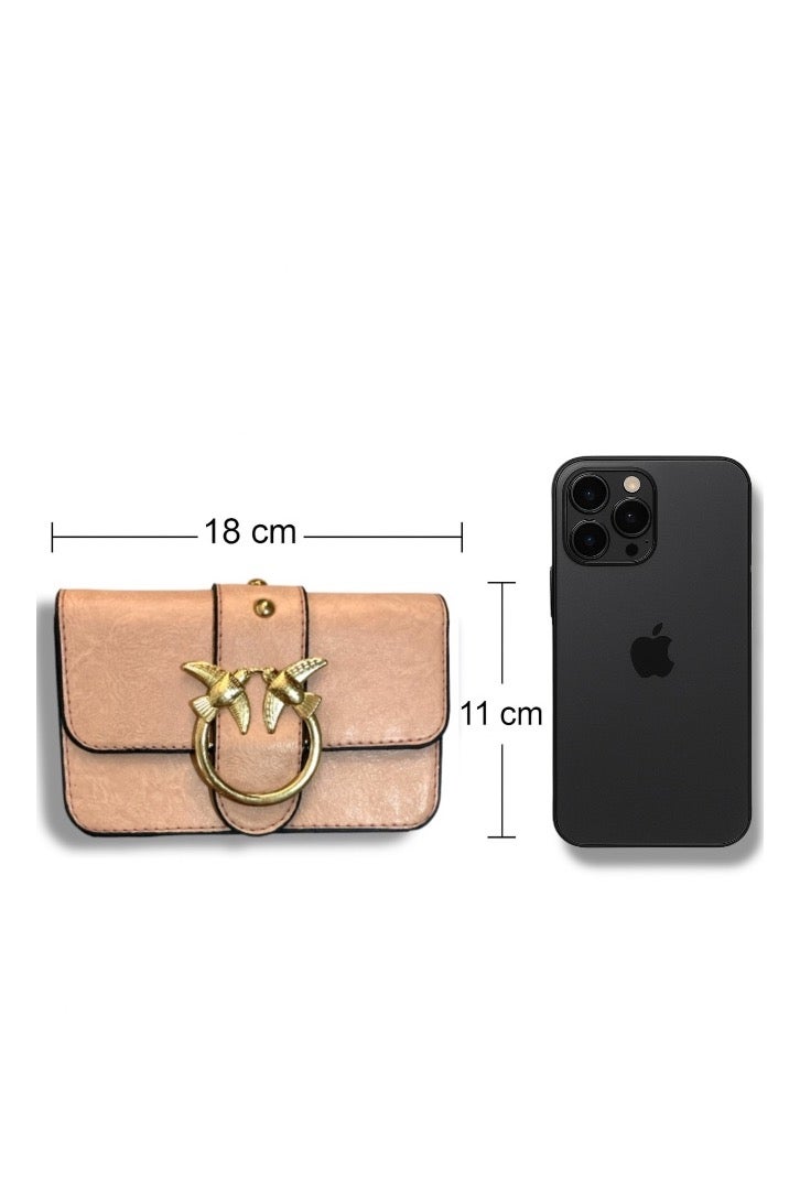 شنطة كروس ميني نسائية باللون الوردي بتصميم أنيق وسلسلة معدنية - Image 4