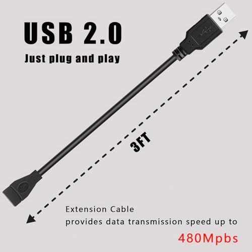 PDEEY USB Extension Cable 3ft 5 Pack Bulk, USB A 2.0 Male to Female Extension Cord for Printer, Mouse, Keyboard, 480Mbps Transfer Speed, Black - Image 2