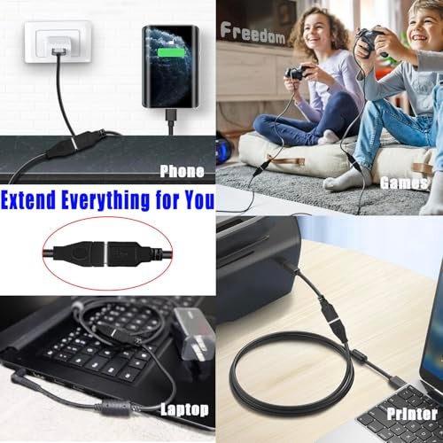 PDEEY USB Extension Cable 3ft 5 Pack Bulk, USB A 2.0 Male to Female Extension Cord for Printer, Mouse, Keyboard, 480Mbps Transfer Speed, Black - Image 4