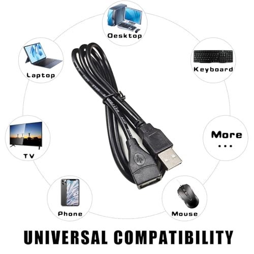PDEEY USB Extension Cable 3ft 5 Pack Bulk, USB A 2.0 Male to Female Extension Cord for Printer, Mouse, Keyboard, 480Mbps Transfer Speed, Black - Image 3