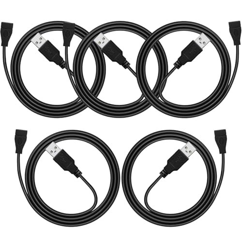 PDEEY USB Extension Cable 3ft 5 Pack Bulk, USB A 2.0 Male to Female Extension Cord for Printer, Mouse, Keyboard, 480Mbps Transfer Speed, Black - Image 1