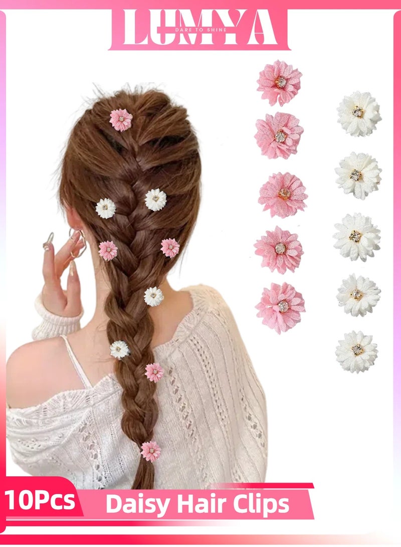 LUMYA 10 Pcs Flower Hair Clips, Pink Hairpins for Girls, Women Hair Accessories, Fabric Flower Hair Clips, Solid Color Hair Barrettes, Wedding Party School Use - Image 1