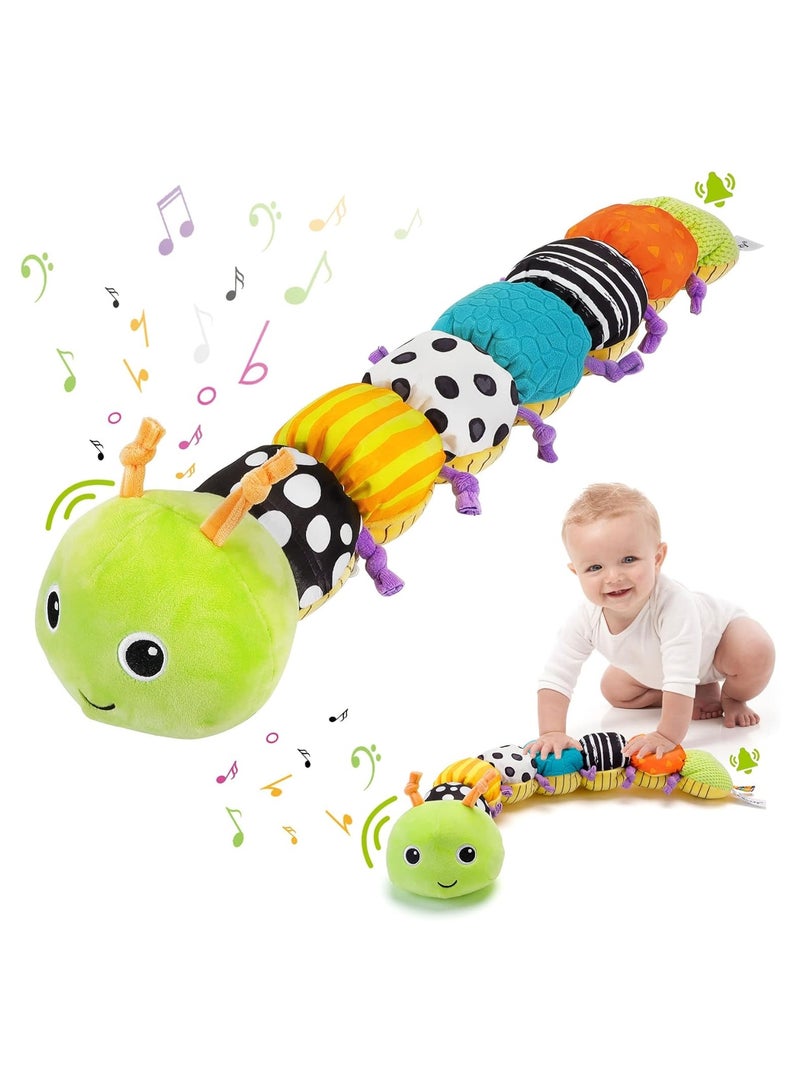 Musical Caterpillar Infant Toys Baby Sensory Toys 0 to 6 Months Stuffed Animal Soft Plush Toys Early Learning Toys with Rattles for Babies 0 to 12 Months Newborn Boy Girl Shower Gift - Image 1