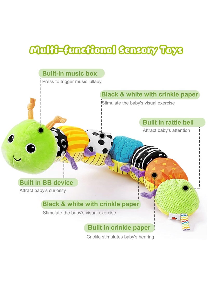 Musical Caterpillar Infant Toys Baby Sensory Toys 0 to 6 Months Stuffed Animal Soft Plush Toys Early Learning Toys with Rattles for Babies 0 to 12 Months Newborn Boy Girl Shower Gift - Image 2
